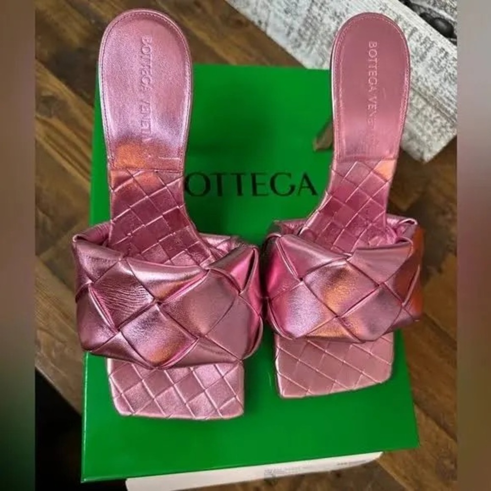 Bottega Veneta Lido Intreccio Metallised Mules